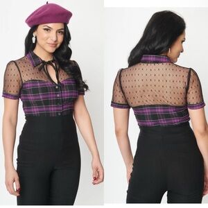 Unique Vintage Purple Plaid Addison Blouse